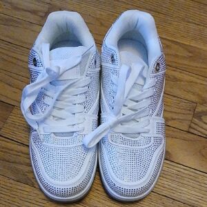 White Sneakers with Rhinestone Accents